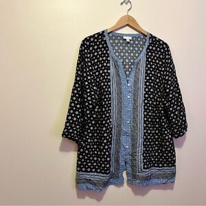 J. Jill Floral and Diamond Pattern Top 3/4 sleeve 2X boho layer mixed print XXL